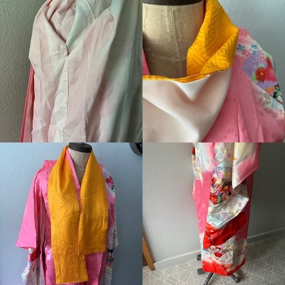 VINTAGE Girl's Pink Kimono Butterflies Flowers Ombre w/ Orange Tie - Picture 16 of 16